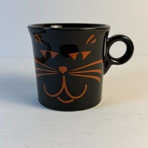 Fiesta Black Halloween Cat Coffee Mug Orange Face Ceramic Made In USA